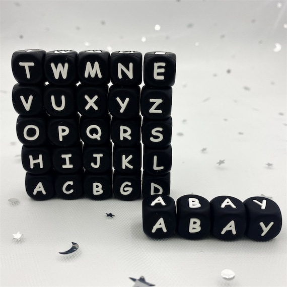 Black English Letter Silicone Beads, Alphabet Silicone Beads, 12mm Silicone  Letters Beads, Alphabet Letter Beads, Cube Silicone Loose Beads 