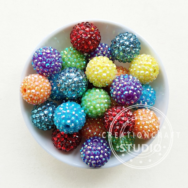 Colorful Chunky 20mm Rhinestone Bubblegum Beads, Gumball Beads, Mixed Rhinestone Beads