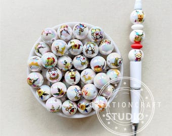 Cuentas de 16 mm con estampado de ciervo navideño, cuentas acrílicas sueltas, cuentas de chicle navideñas surtidas, cuentas para joyería