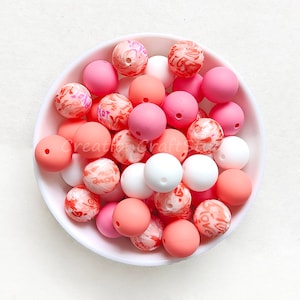 12/15mm Silicone Print Mixed Beads, Bulk Loose Silicone Round Beads, Wholesale Silicone Beads, DIY Bracelet Keychain Jewelry Making