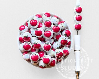 Red Apple Print Gumball Acrylic 16mm Round Beads.Loose Craft Beads for Pen DIY