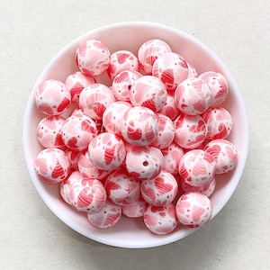 Heart Print Silicone Beads, 12/15mm Silicone Bead, Bulk Silicone Pearl Ball, Silicone Round Beads, Wholesale Bead, DIY ID Badges Keychain