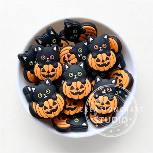 Cat With Pumpkin Silicone Beads,Pumpkin Сat Beads,Halloween Focal Beads