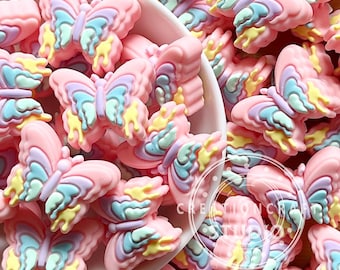 3D Pastel Colored Butterfly Silicone Focal Beads,Loose Craft Soft Beads DIY Pen Keychain