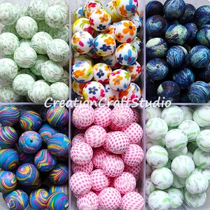 Round Ball, Bulk Silicone Beads, 15mm Silicone Beads, Wholesale 10-100Pcs Loose Beads, Print Silicone Beads, DIY Craft Gift