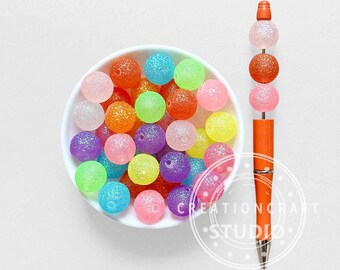 16mm Clear Glitter Coated Gumball Loose Beads,Bulk Acrylic Spacer Beads for Beadable Pen