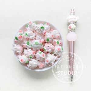 10pcs/Lot Floral Assorted Beads, Acrylic Beads, Fancy Hand Painted Beads, Bubblegum Beads