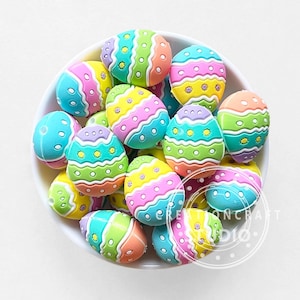 Cuentas focales de silicona, cuentas de huevo de colores 3D de primavera para hacer joyas de Pascua DIY