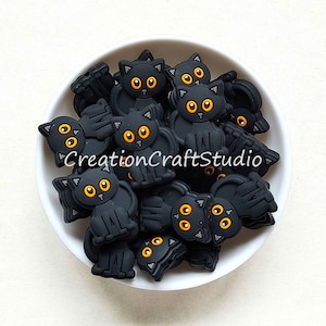 DIY ストラップバッジホルダー用シリコンビーズ、シリコンフォーカルビーズ、ミニ黒猫ビーズ、卸売シリコンビーズ、DIY ジュエリー、26*20 mm
