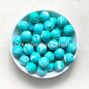 Round Silicone Ball, 15mm Lake Blue Tie-dye Silicone Beads, Wholesale Loose Silicone Beads DIY Jewelry Gift