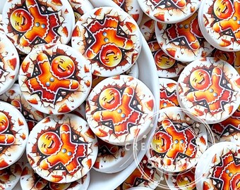 Christmas Gingerbread Print Silicone Beads, Round Flat Focal Beads for Jewelry Pen DIY