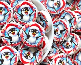 Round Printed Christmas Penguin Silicone Focal Bead DIY for Holiday Jewelry