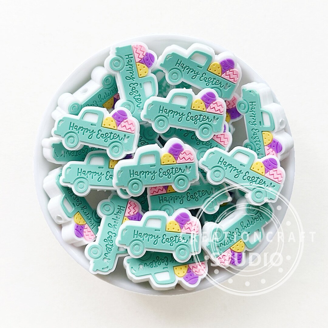 Happy Easter Silicone Beads, Eggs in Truck Focal Beads Etsy