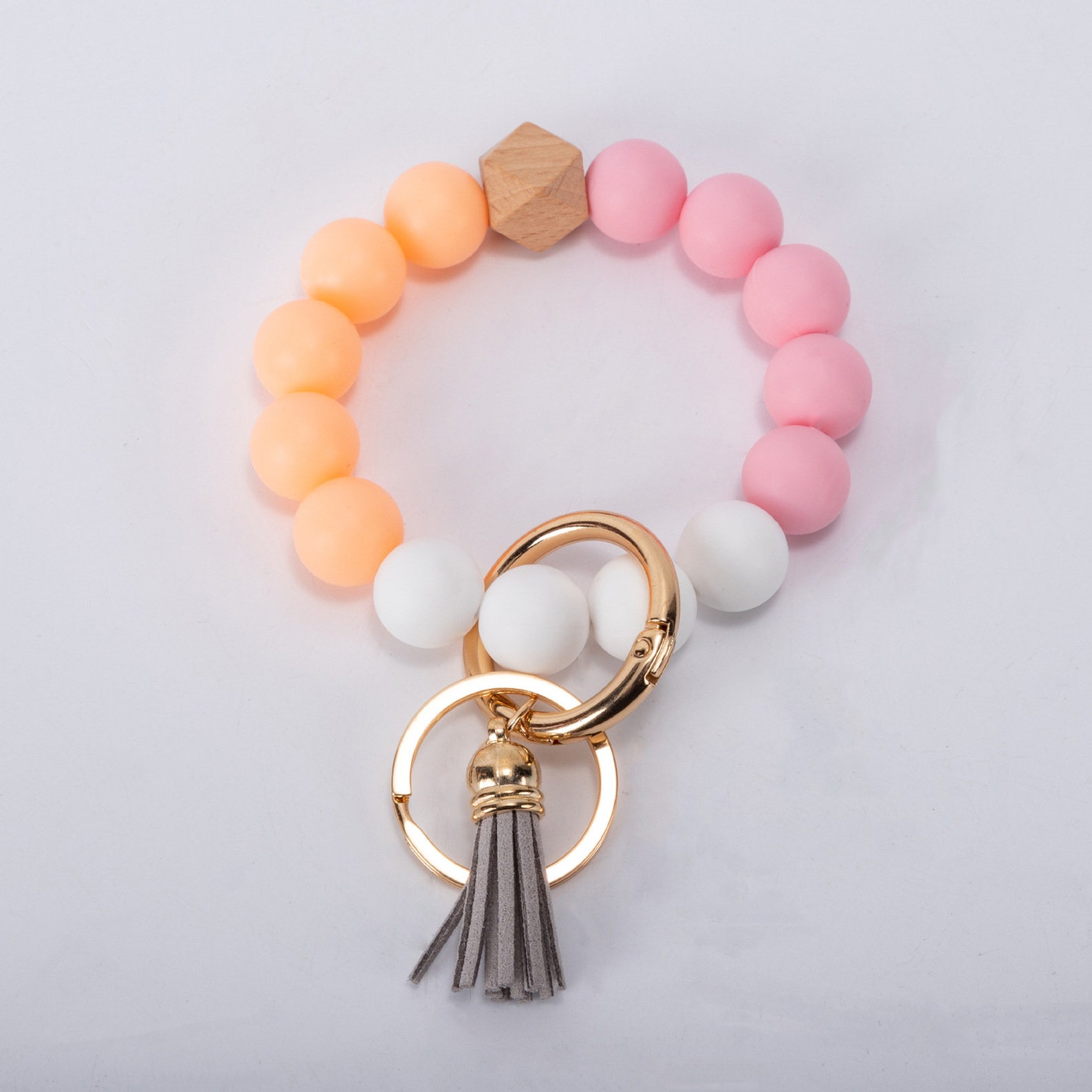 Silicone Wood Beaded Bracelet Keyring Wrist Keychain Women Etsy