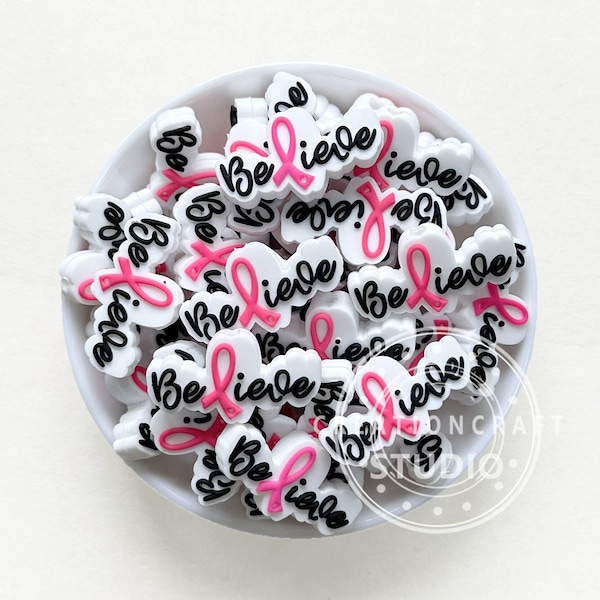 Believe Pink Ribbon Breast Cancer Awareness Focal Silicone Beads