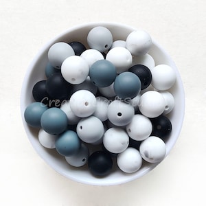 White, Black, Glacier Gray, Dimgray & Marble Mixed Color Beads, 12/15mm Round Silicone Beads, Bulk Silicone Beads Accessories, DIY Keychain