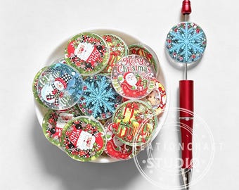 Flat Round Christmas Acrylic Assorted Snowflake Santa Snowman Beads DIY Keychain Accessories