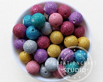 16mm Acrylic Glitter Gumball Beads, Mixed Color Beads, Glitter Beads, Bubblegum Beads