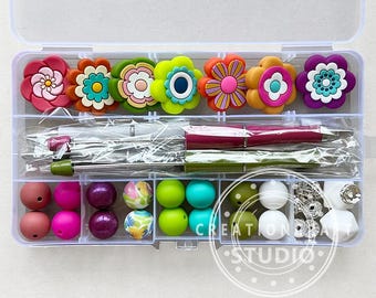 Cuentas florales decorativas, kit surtido de 39 cuentas de silicona, bolígrafo DIY, kit para hacer joyas