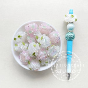 Leaf Flower Butterfly Sugar Square Acrylic Beads, Sparkle Rhinestone Fancy Beads