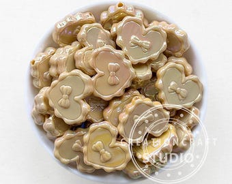 Bowknot Heart Beads,UV Heart Shape Acrylic Beads,Iridescent Focal Beads,Bulk Beads