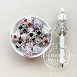 Bling Rhinestone Crown Pearl Beads, Mix Sparkle Pen Focal Beads, Rhinestone Dangle Beads