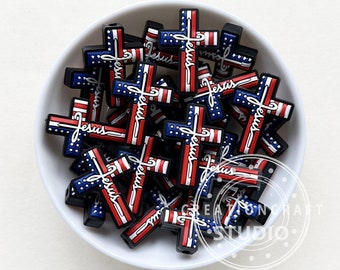 Amerikanska flaggkorspärlor, silikonpärlor, självständighetsdagen 4 juli-pärlor