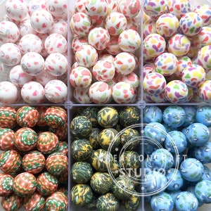 NEW Silicone Print Beads, 15mm Round Print Beads, Loose Silicone Beads