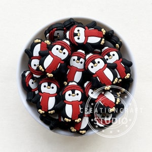 Christmas Penguin Beads, Penguin Silicone Focal Beads