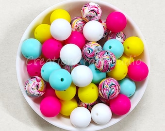 Ensemble de 5 couleurs, Perles en silicone nacrées, Perles en silicone 12/15 mm, Collier bricolage, Perles pour bijoux, Vente en gros de perles en silicone, Perles rondes en silicone en vrac