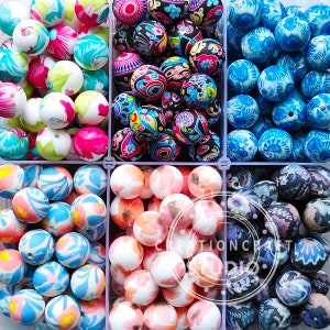 New 15mm Print Beads, Round Silicone Beads, Print Silicone Ball, Focal Beads