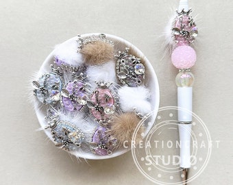 Sparkling Beads, Crown Bling Rhinestone Faux Furry Beads, Pom Pom Beads,Pen Focals