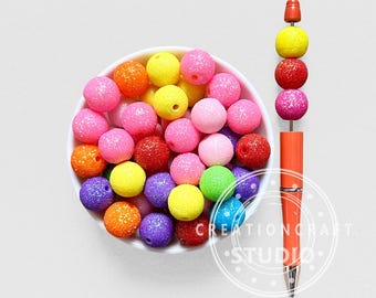 16mm Glitter Coated Round Acrylic Beads Mixed Color for Beadable Pen DIY Craft