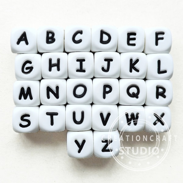 Perles de lettres en silicone de 12 mm, perles de lettres de l'alphabet anglais, perles en silicone en vrac, perles de silicone carrées en forme de cube, bracelet porte-clés bricolage