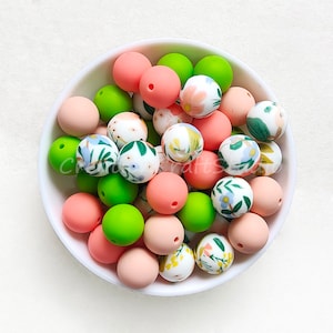 12/15mm Round Silicone Beads, Flower Print Silicone Beads, DIY Necklaces Bracelet, Soft Silicone Beads, Mixed Silicone Beads Wholesale