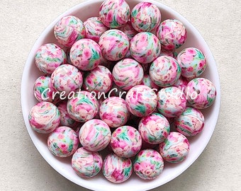 Bulk Silicone Beads, 15mm Pink Pig Silicone Beads, Round Silicone Print Beads, DIY Craft Keychain Jewelry Making