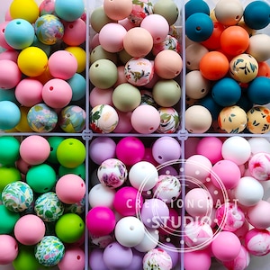 Bulk Silicone Loose Beads, 15mm Round Silicone Beads, Wholesale Silicone Beads, Jewelry Making, Mix Print Silicone Beads, DIY Necklace