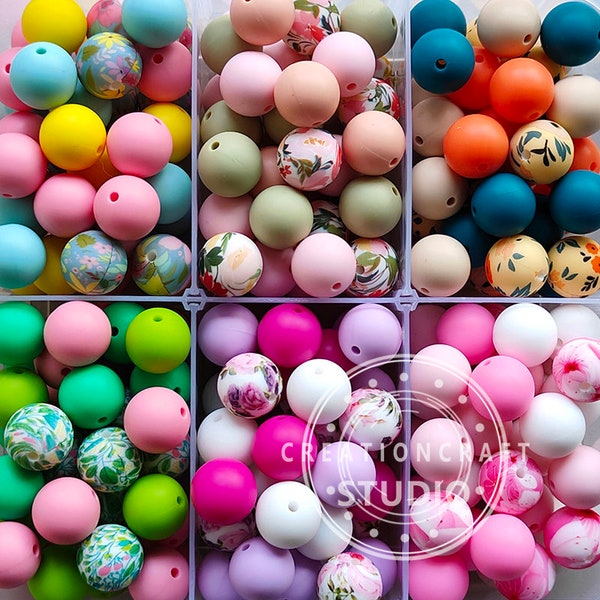 Bulk Silicone Loose Beads, 15mm Round Silicone Beads, Wholesale Silicone Beads, Jewelry Making, Mix Print Silicone Beads, DIY Necklace