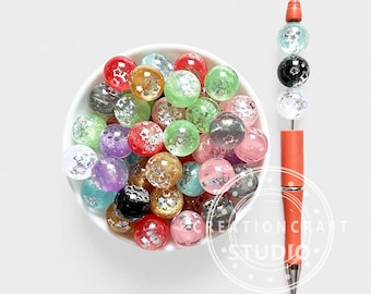 Wholesale Star Print Glitter Resin Loose Beads,16mm Acrylic Shimmer Gumball Beads