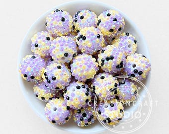 Purple Yellow Confetti Rhinestone Ball,20mm Chunky Acrylic Beads,Bubblegum Beads