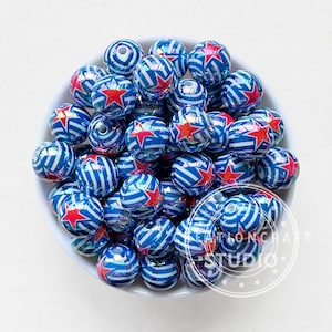 16mm Blue Star Acrylic Beads,Glossy UV Acrylic Beads,Gumball Beads,Patriotic Beads