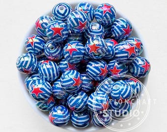 Cuentas acrílicas de estrella azul de 16 mm, cuentas acrílicas UV brillantes, cuentas de chicle, cuentas patrióticas