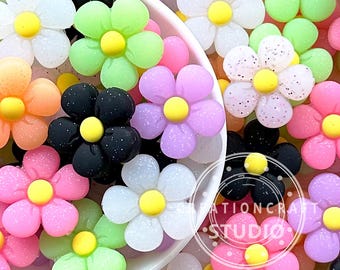 Glitter Flower Focal Beads,Mixed Color Flower Silicone Beads,Jewelry Making