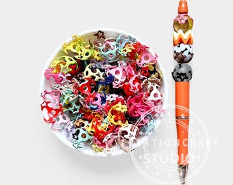 Assorted Color Star Hollow Painted Acrylic Bead Cap,Ornament Spacer fit 16mm Round Beads