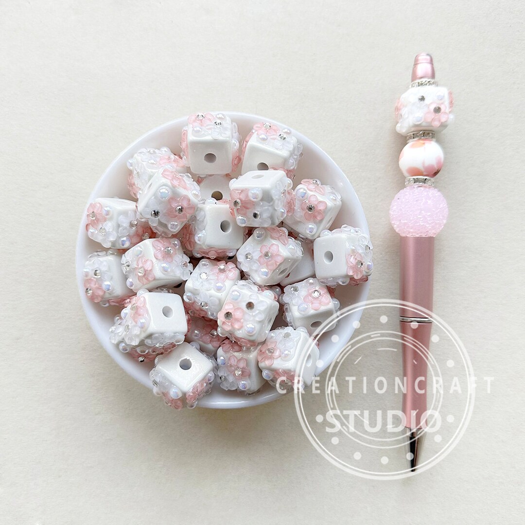Cube Flower Rhinestone Fancy Beads, Beading Supplies, Square Resin