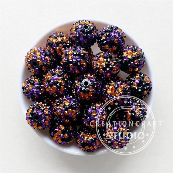 Halloween Bubblegum Beads, 20mm Chunky Beads, Rhinestone Acrylic Beads,  Gumball Beads,Loose Bead Bulk