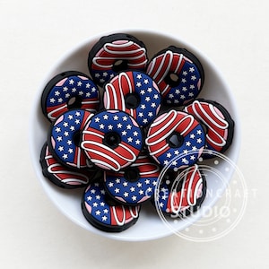 American Flag Donut Silicone Focal Beads, Patriotic Beads, Independence Day Beads