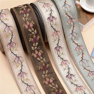 Ethnic Floral Embroidery, Linen Jacquard Ribbon, Braid Woven, Border Satin, Jacquard Trim Ribbon, Upholstery Sewing Craft,Woven Ribbon Craft