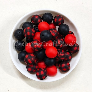 Plaid Print Beads, Mixed Color Silicone Beads, Wholesale Beads, 12/15mm Silicone Round Beads, Bulk Silicone Loose Bead, DIY Craft
