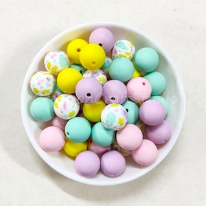 Wholesale Silicone Beads, Jewelry Beads, Round Print Mixed Silicone Beads, 12/15mm Silicone Beads, DIY Keychain, Silicone Beads Bulk